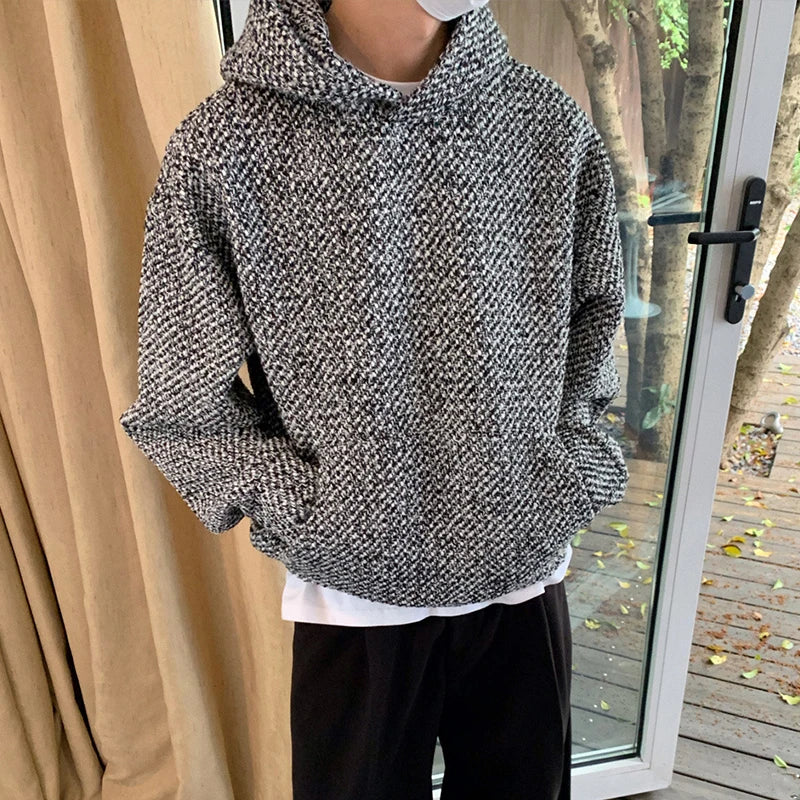 Textured Hooded Sweatshirt Men Vintage Harajuku Oversized Hoodie