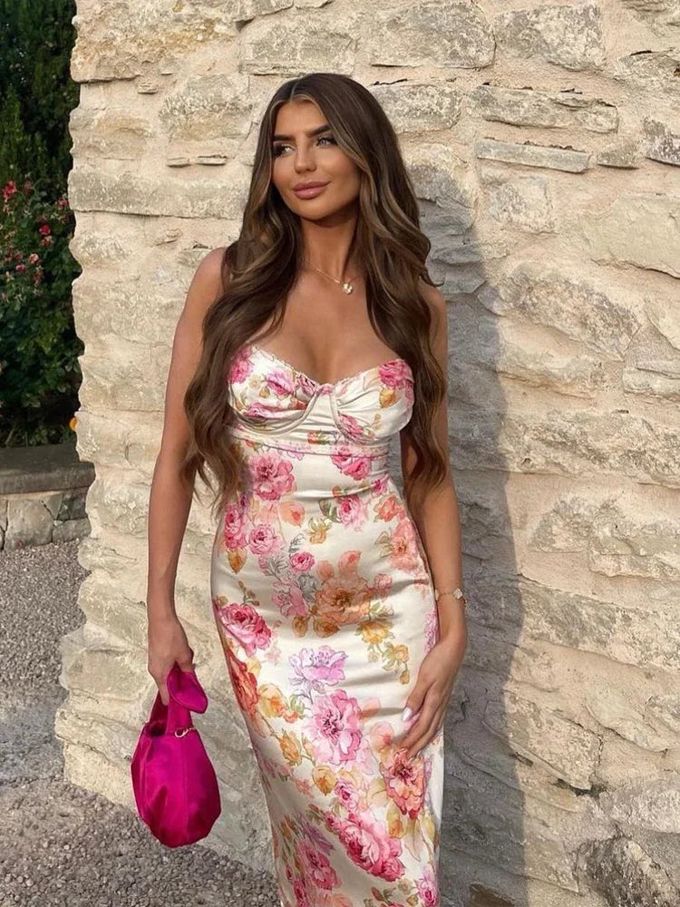 Floral Print Spaghetti Strap Maxi Dress – Bodycon Wedding Guest