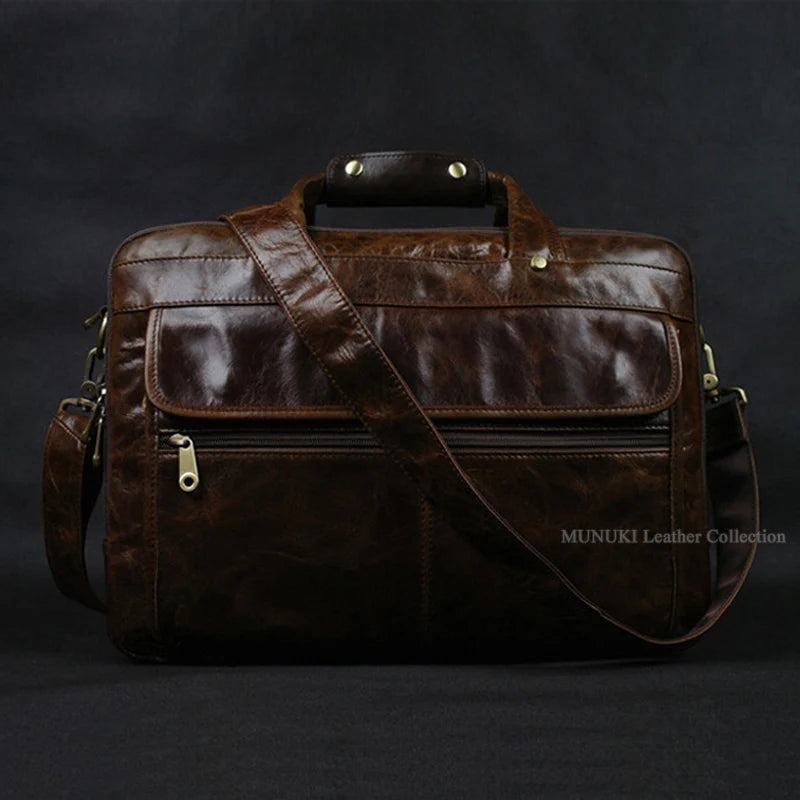 Full Grain Leather Men's Briefcase – 15" Laptop Portfolio Bag