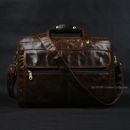 Full Grain Leather Men's Briefcase – 15" Laptop Portfolio Bag