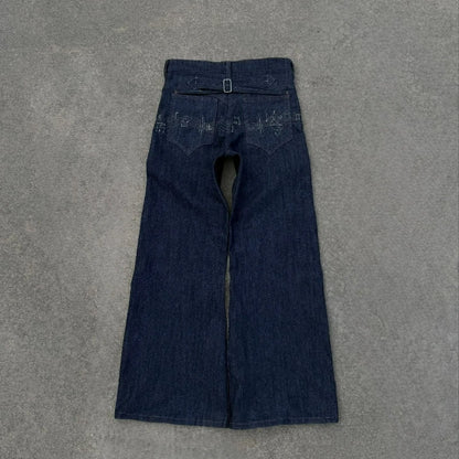 Y2K Music Note Embroidery Flare Jeans – Unisex Streetwear Denim