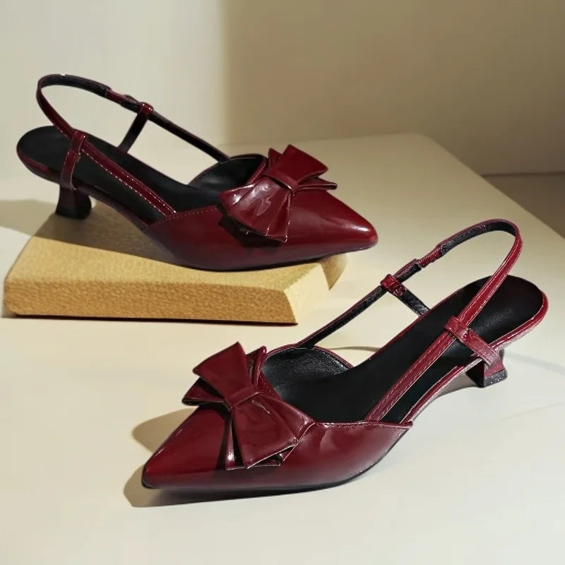 Women's Bow Slingback Pumps – Patent Leather Pointed Toe Wedding Heels