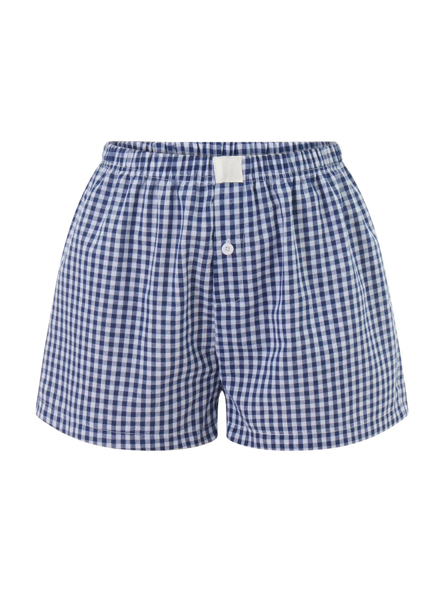 Y2K Plaid Lounge Shorts – Women's Cute Pajama Bottoms with Elastic Waist