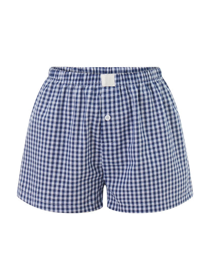 Y2K Plaid Lounge Shorts – Women's Cute Pajama Bottoms with Elastic Waist