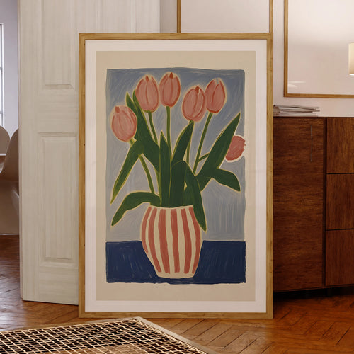 Pink Tulip Vase Wall Art Print – Floral Canvas Poster Home Decor