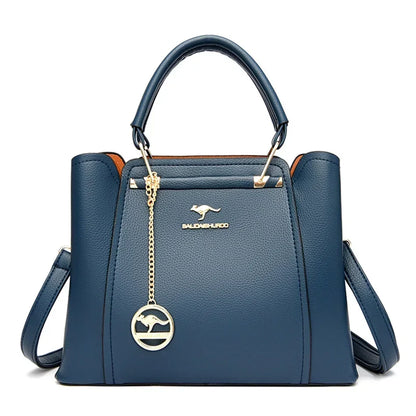 Large Capacity Women's Leather Tote Bag – 3-Layer Luxury Handbag