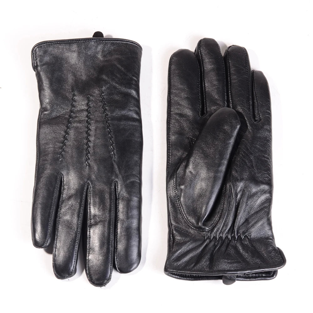 Men S Real Leather Shearing Fur Lining Classical Black Winter Warm Driving Sports Outdoor Skiing