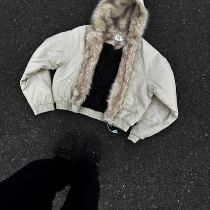 Oversized Lamb Fleece Winter Jacket with Fur Collar Hood