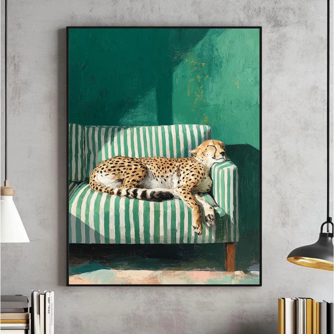 Sleepy Cheetah Wall Art Print – Emerald Green Poster