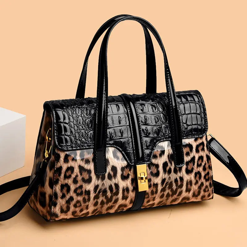 Leopard Patent Leather Shoulder Bag for Women – Luxury Handbag
