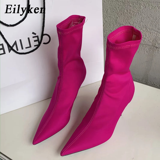 Eilyken Stretch Sock Ankle Boots – Pointed Toe Heels for Women