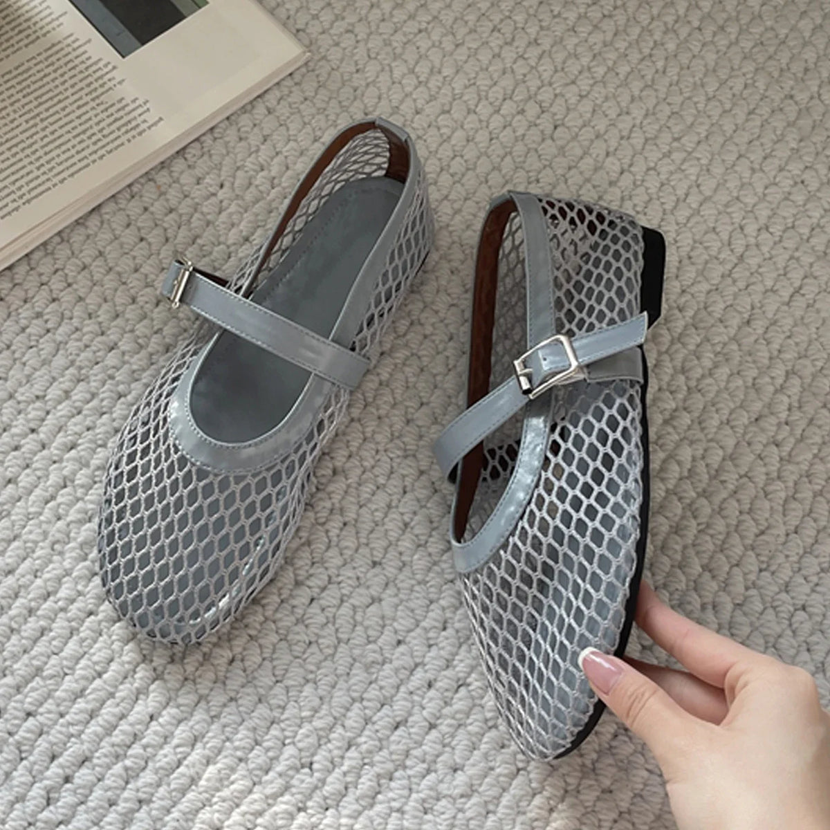 Eilyken Mesh Flat Shoes – Women's Buckle Strap Round Toe Flats