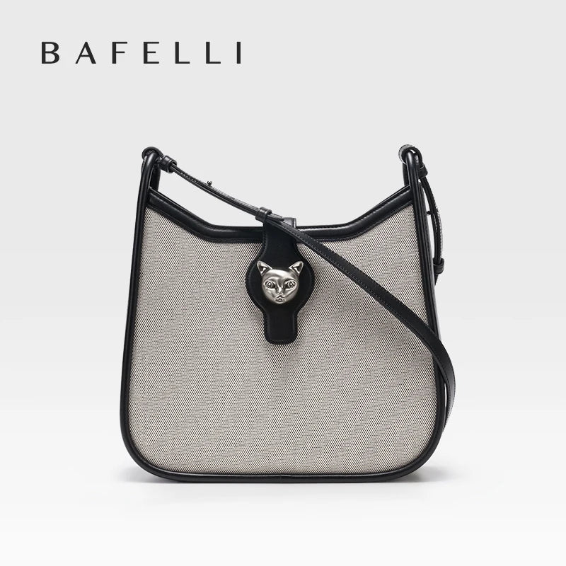 Canvas & Leather Crossbody Messenger Bag with Cat Clasp – Bafelli