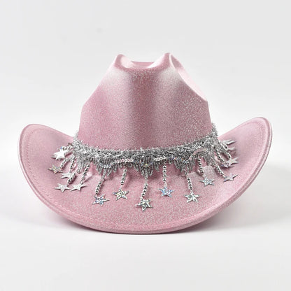 Sequin Cowgirl Hat with Rhinestone Star Fringe – Women's Festival & Party Hat