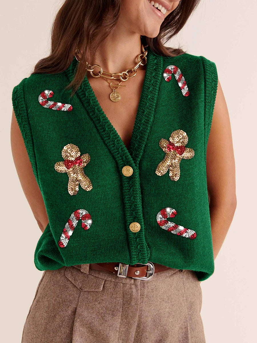 Ugly Christmas Vests Women Sequin Nutcracker Santa Sweaters Shirt Holiday Sparkly Graphic Crewneck