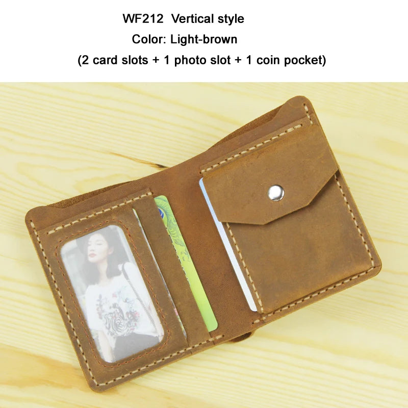 Handmade Crazy Horse Leather Bifold Wallet with Coin Pocket