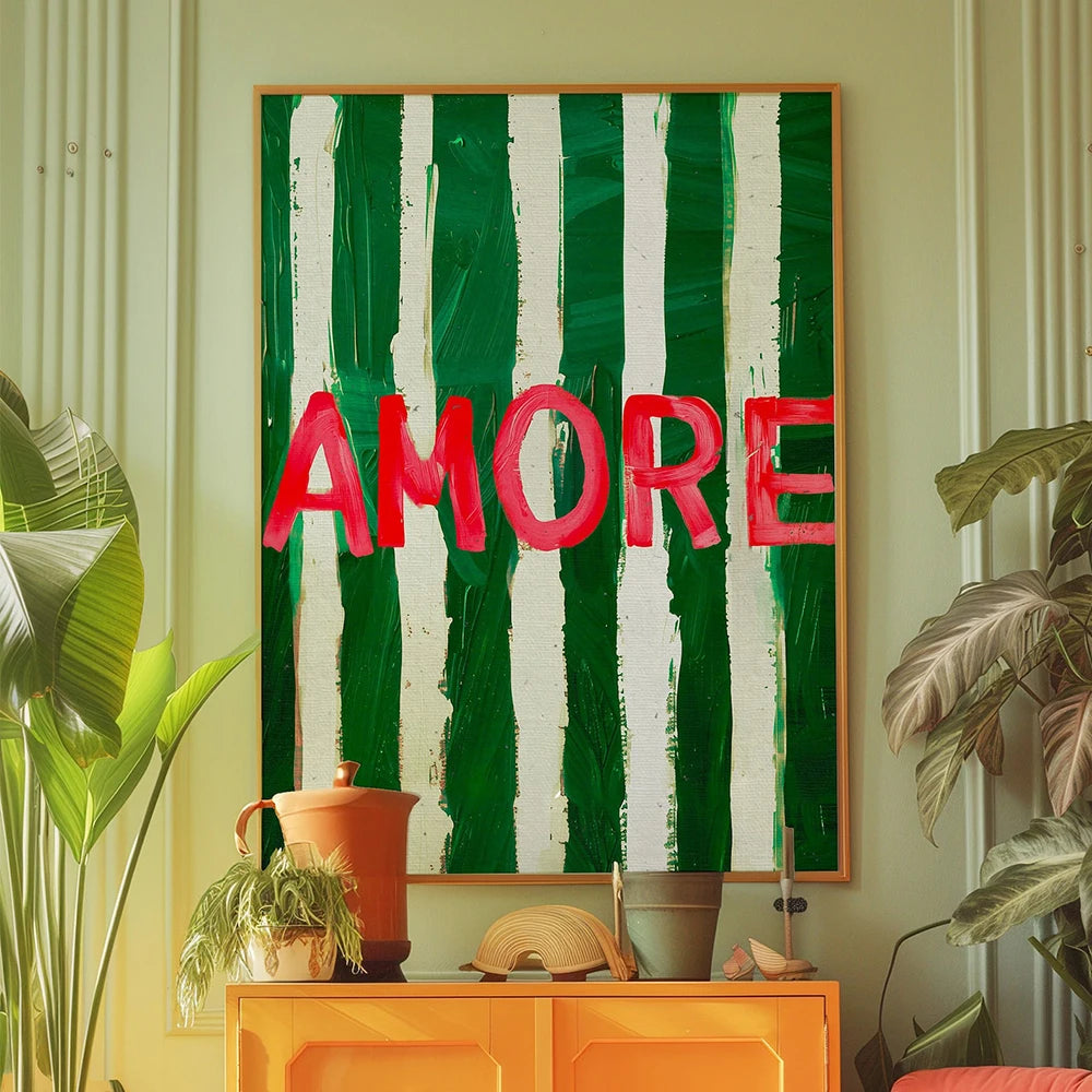 Amore Vintage Green Stripe Wall Art Print – Canvas Poster