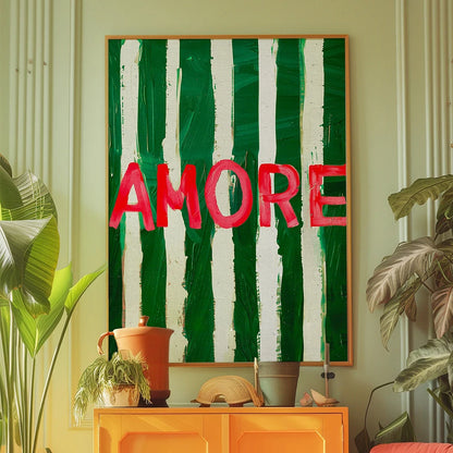Amore Vintage Green Stripe Wall Art Print – Canvas Poster