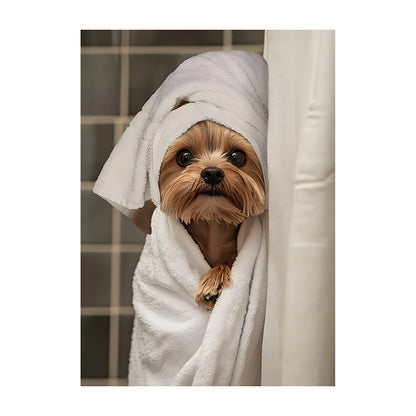 Cute Dog Bathroom Wall Art Poster – Funny Shower Print