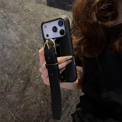 iPhone Leather Case with Wrist Strap – Anti-Drop PU Cover