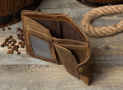 Men's Genuine Leather Long Wallet – Vintage Crazy Horse Clutch
