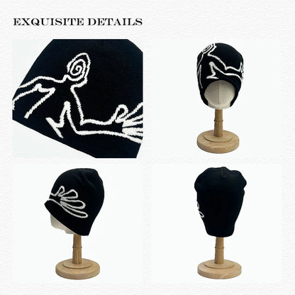Jacquard Figure Beanie Hat – Unisex Streetwear Knit Cap