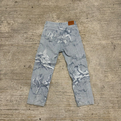 Angel Print Baggy Jeans – Y2K Cupid Graphic Streetwear Denim