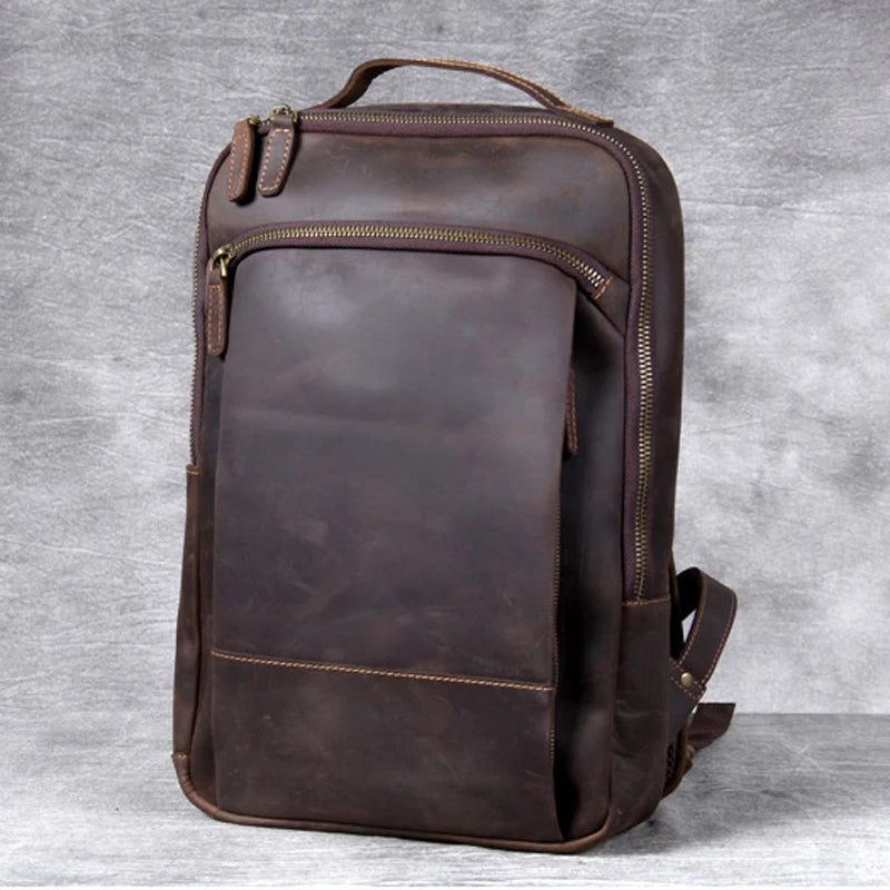 Crazy Horse Leather Backpack for Men – Vintage Laptop Rucksack