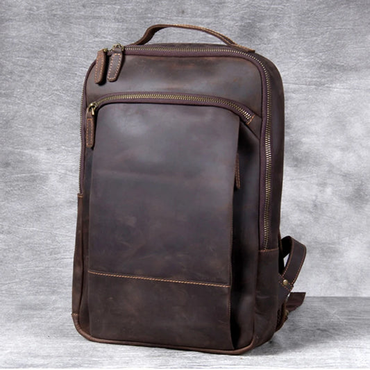 Crazy Horse Leather Backpack for Men – Vintage Laptop Rucksack