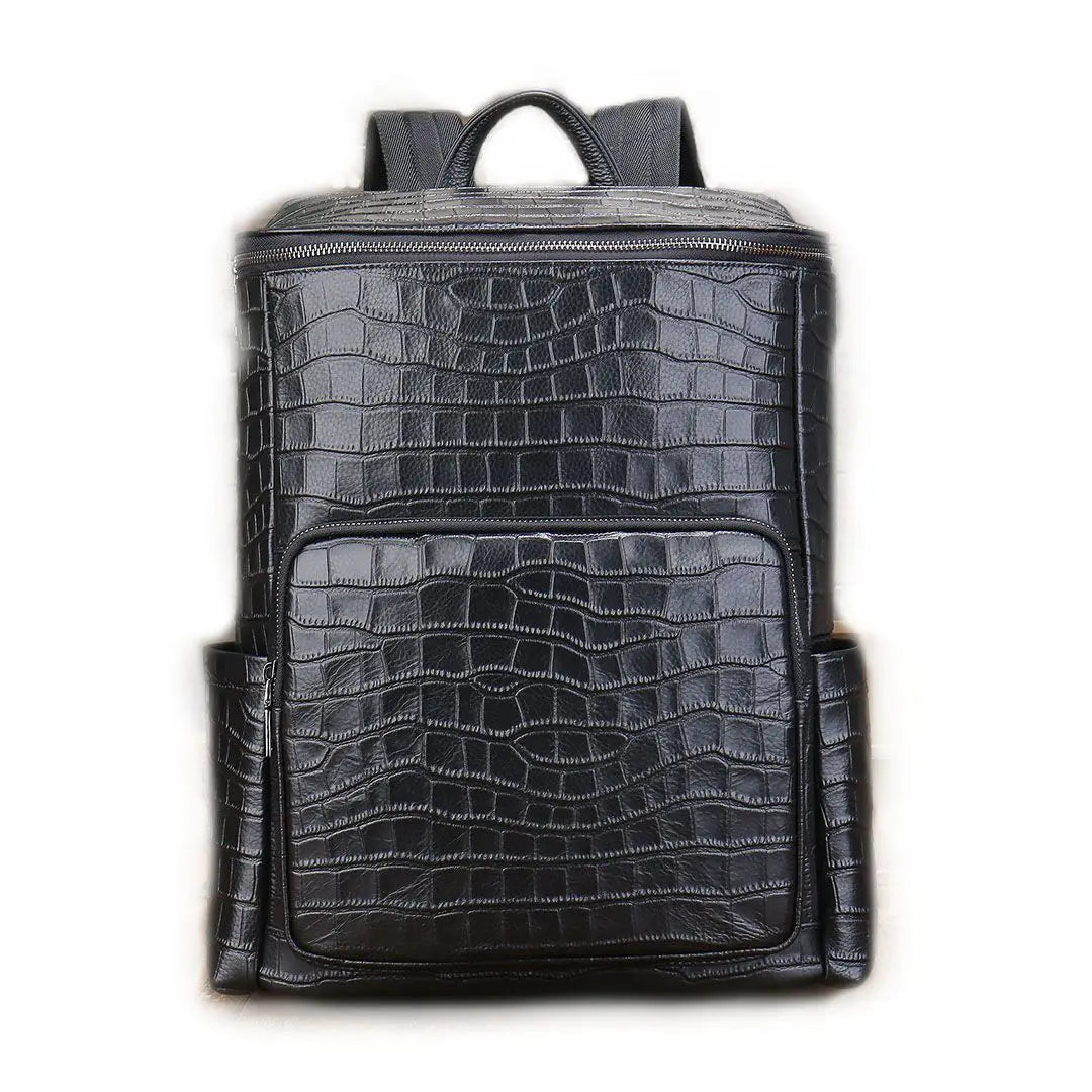 Alligator Embossed Leather Backpack for Men – Large Laptop Bag
