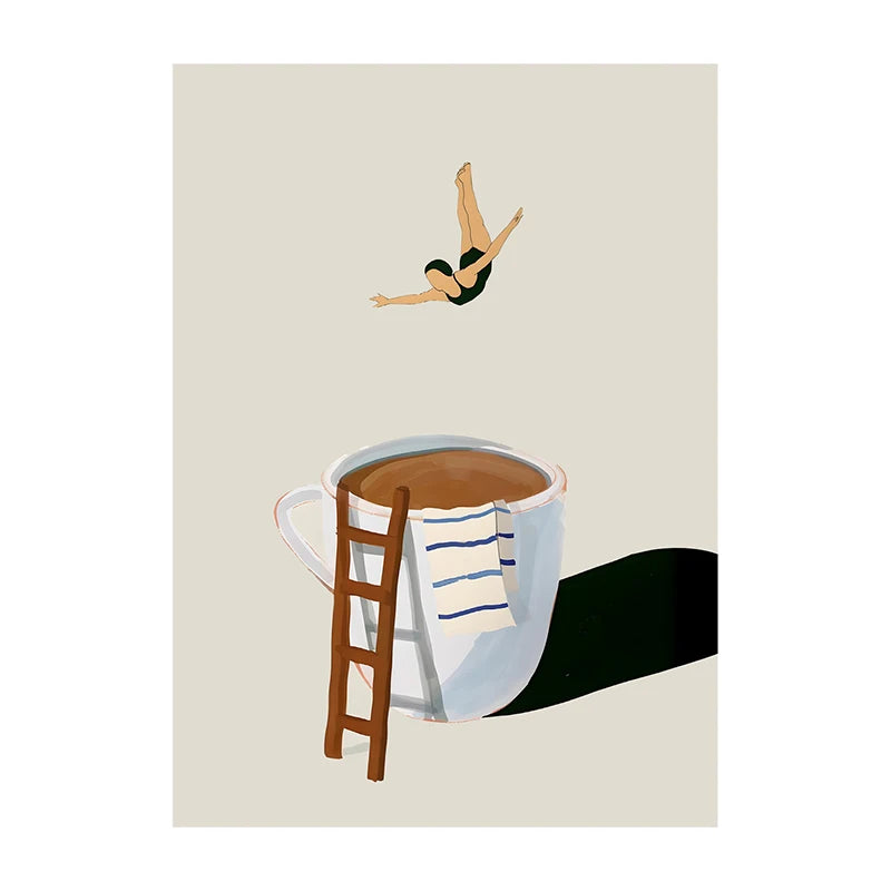 Coffee Diver Wall Art Print – Whimsical Kitchen Poster