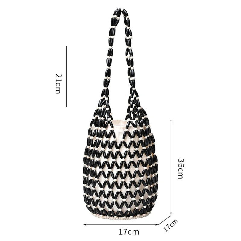Summer Handmade Beaded Shoulder Bag Hollow-out Wooden