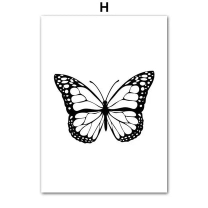 Black & White Floral Wall Art Print – Dandelion & Butterfly Poster