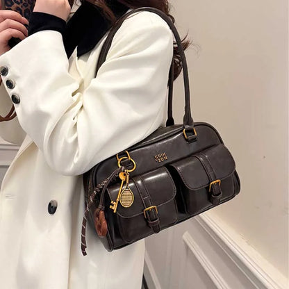 Women's Retro Solid Color Pu Leather Shoulder Bag