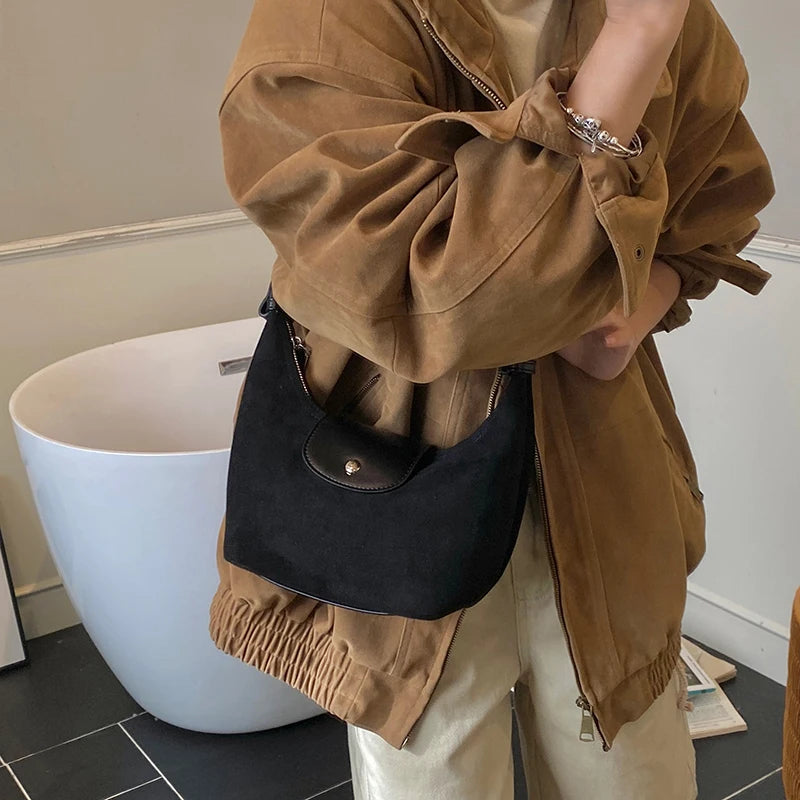 Vintage Suede Crescent Shoulder Bag – Women's Hobo Purse