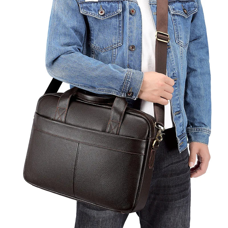 Genuine Leather Men's Briefcase – Laptop Shoulder Bag