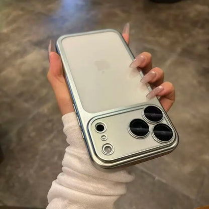 Frosted Translucent iPhone Case – Metal Frame & Camera Lens Protector for iPhone 13–17