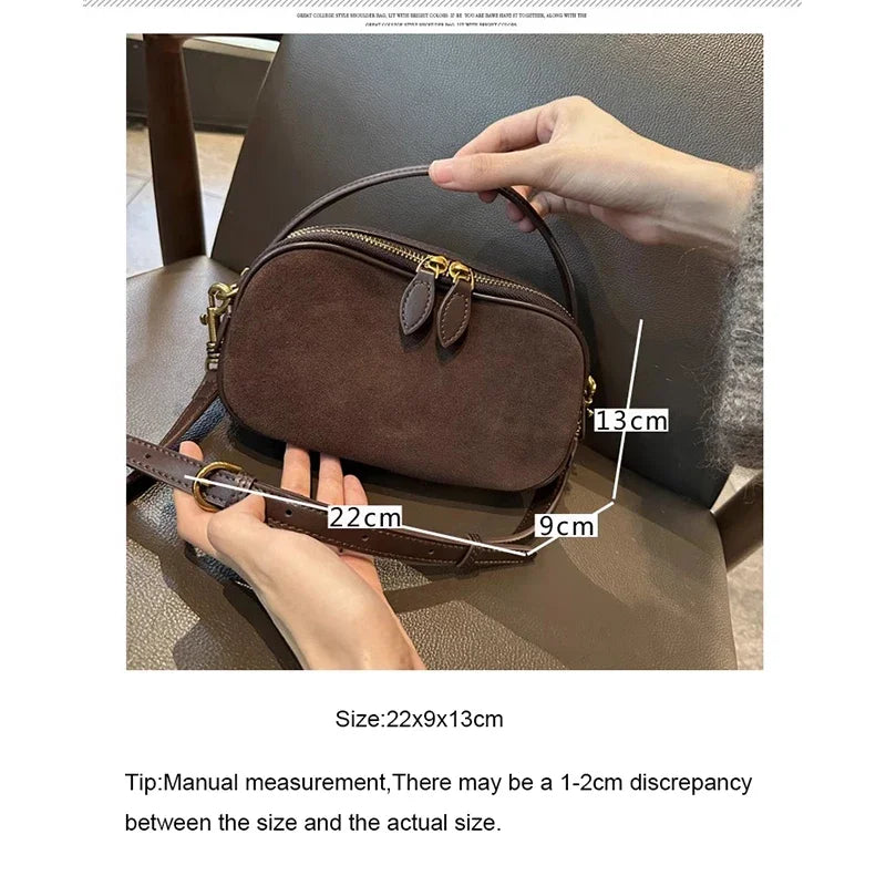 Russian Women's Genuine Suede Cowhide Leather Shoulder Bag