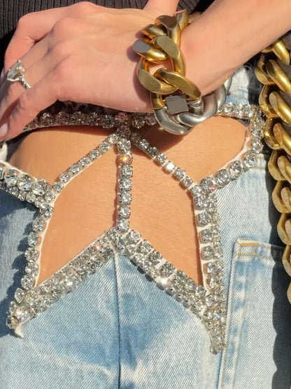 Rhinestone Star Hollow Out Wide Leg Jeans – Women's Goth Streetwear Denim