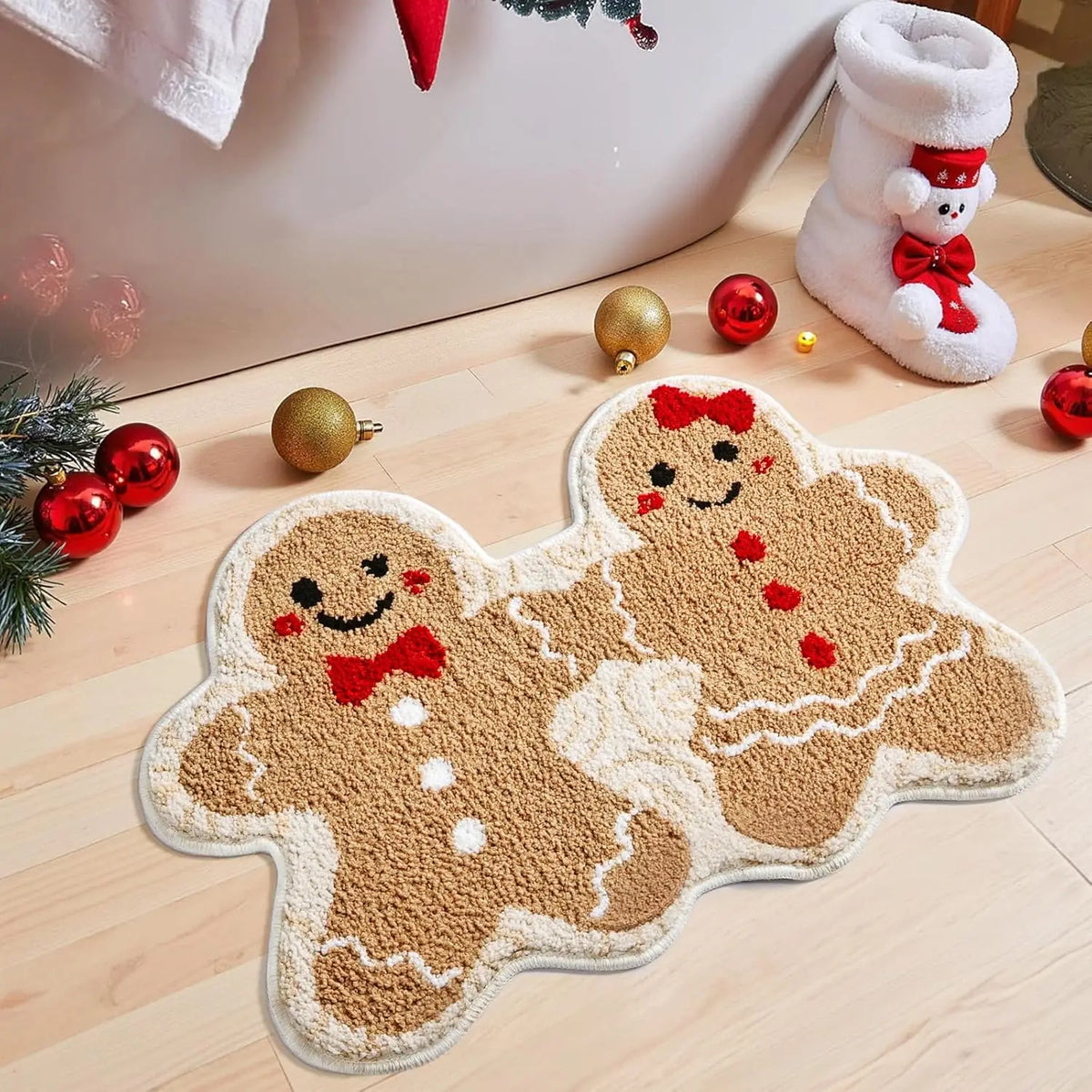 Christmas Gingerbread Couple Bath Mat – Non-Slip Rug