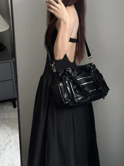 Vintage Black Women High Street Pocket Chic Y2k Handbag
