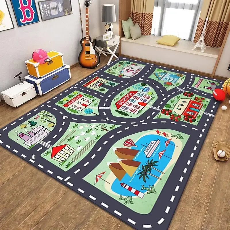 Kids City Road Play Mat Rug – Car Track Carpet for Playroom & Bedroom