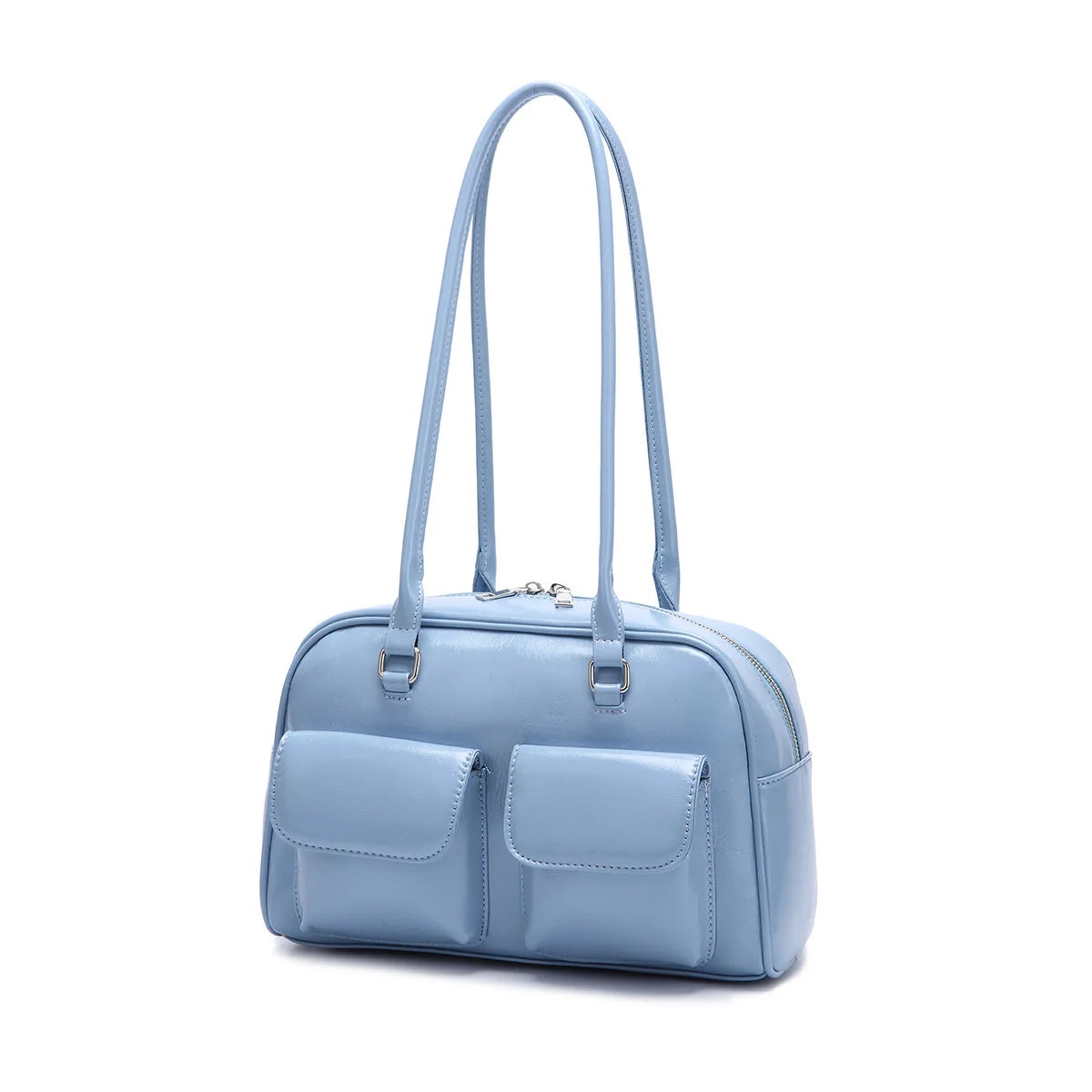 Retro White Bowling Bag Purse Women Hot Girls Leather Pocket