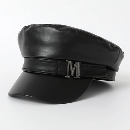 PU Leather Newsboy Cap Vintage Flat Military Hat
