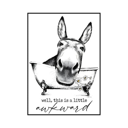 Funny Animal Bathroom Wall Art Poster – Cow, Donkey, Llama, Goat Print