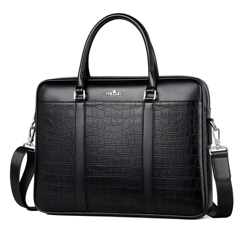 Crocodile Pattern Leather Men's Briefcase – Laptop Shoulder Bag