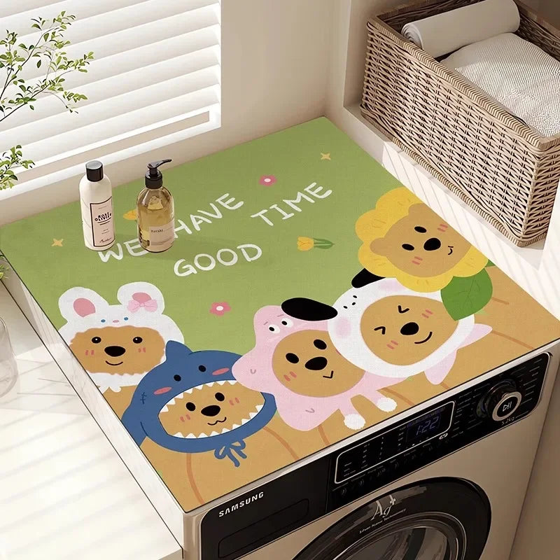 Washing Machine Top Cover Mat – Absorbent Non-Slip Cute Cartoon Pad