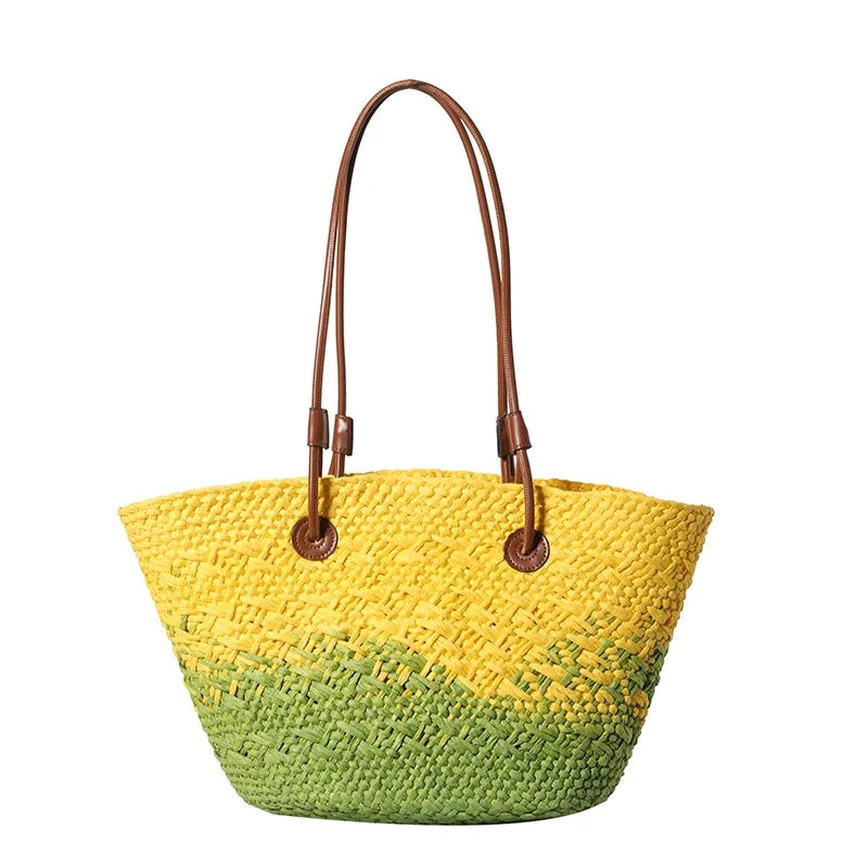 Straw Tote Bag for Women – Woven Raffia Beach Shoulder Handbag
