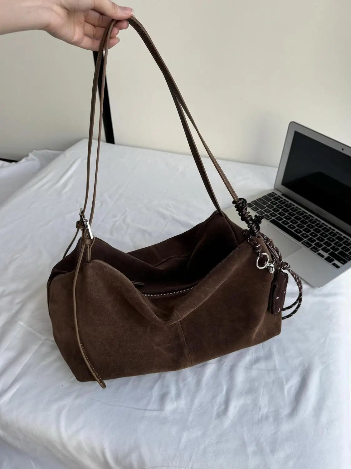 Vintage Large Capacity Tote Bag Women Retro Suede Casual Shoulder Bags