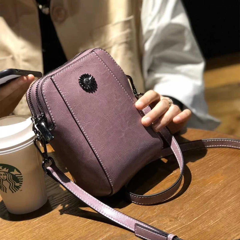 Genuine Leather Crossbody Phone Bag – Oil Wax Cowhide